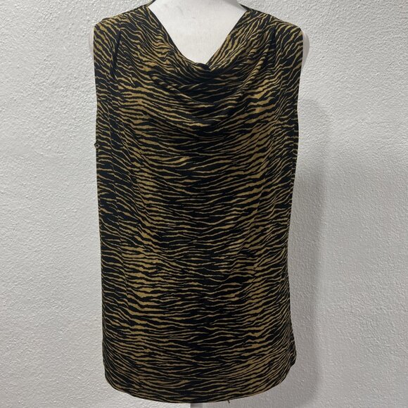 French Laundry Slinky Top Size L Animal Print Sleeveless Cowl Neck Acetate Blend - Picture 3 of 11